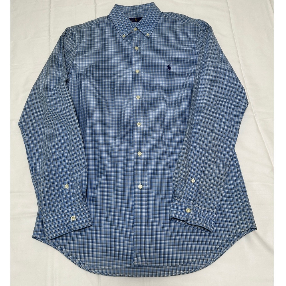 Polo Ralph Lauren Mens Blue Plaid Button Down Shirt M Long Sleeve Cotton NWT